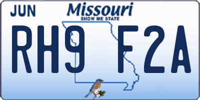 MO license plate RH9F2A
