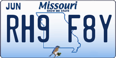 MO license plate RH9F8Y
