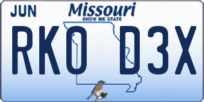 MO license plate RK0D3X