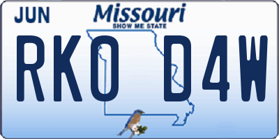 MO license plate RK0D4W