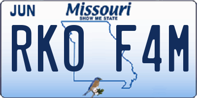 MO license plate RK0F4M