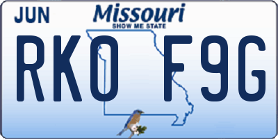 MO license plate RK0F9G