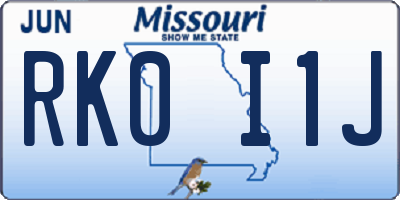 MO license plate RK0I1J