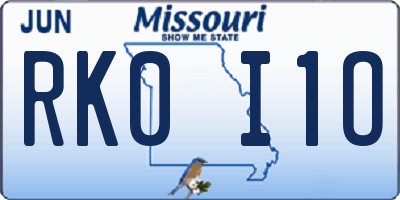 MO license plate RK0I1O