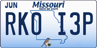 MO license plate RK0I3P