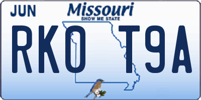 MO license plate RK0T9A