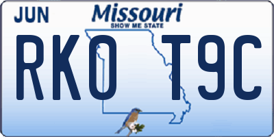 MO license plate RK0T9C