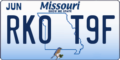 MO license plate RK0T9F