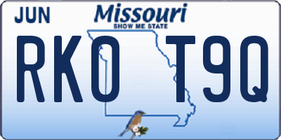 MO license plate RK0T9Q