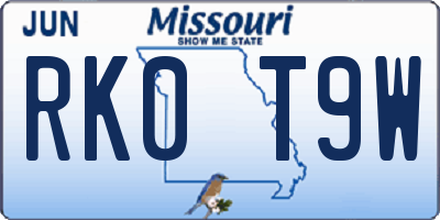 MO license plate RK0T9W