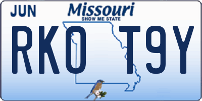 MO license plate RK0T9Y