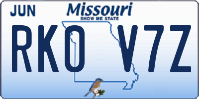MO license plate RK0V7Z