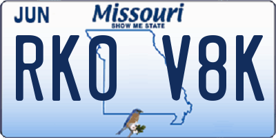 MO license plate RK0V8K