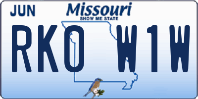 MO license plate RK0W1W