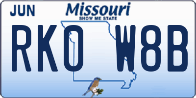 MO license plate RK0W8B
