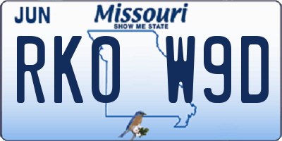 MO license plate RK0W9D