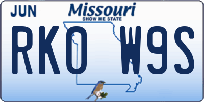 MO license plate RK0W9S