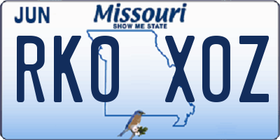MO license plate RK0X0Z