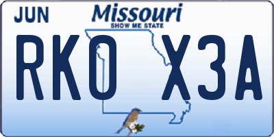 MO license plate RK0X3A