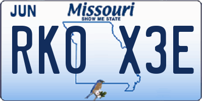 MO license plate RK0X3E