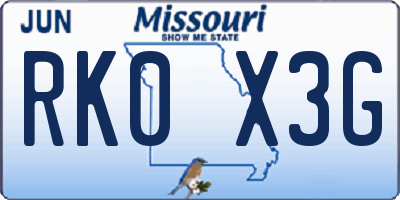 MO license plate RK0X3G