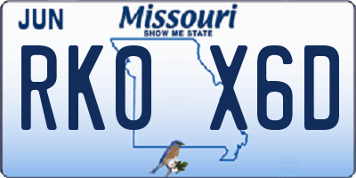 MO license plate RK0X6D