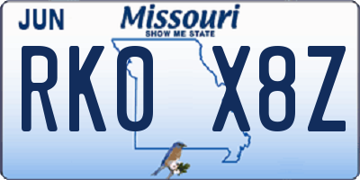 MO license plate RK0X8Z