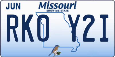 MO license plate RK0Y2I