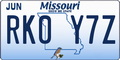 MO license plate RK0Y7Z