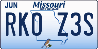 MO license plate RK0Z3S
