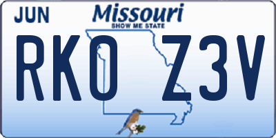 MO license plate RK0Z3V