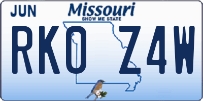 MO license plate RK0Z4W