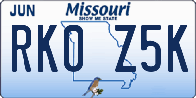 MO license plate RK0Z5K