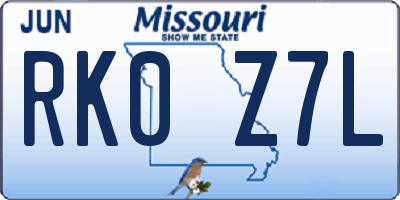 MO license plate RK0Z7L