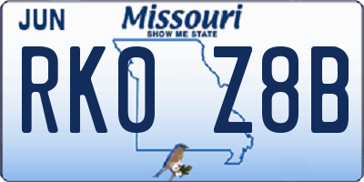 MO license plate RK0Z8B