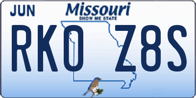 MO license plate RK0Z8S