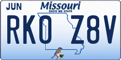MO license plate RK0Z8V