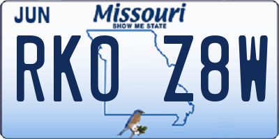 MO license plate RK0Z8W