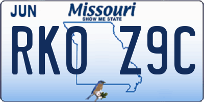 MO license plate RK0Z9C