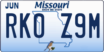 MO license plate RK0Z9M