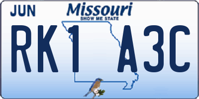 MO license plate RK1A3C