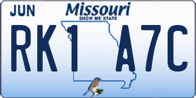 MO license plate RK1A7C