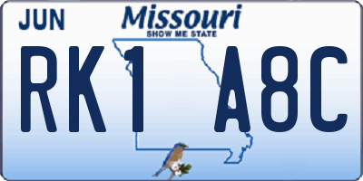MO license plate RK1A8C