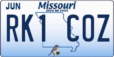 MO license plate RK1C0Z