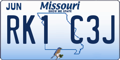 MO license plate RK1C3J