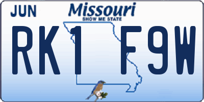 MO license plate RK1F9W