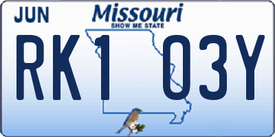 MO license plate RK1O3Y