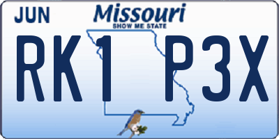MO license plate RK1P3X