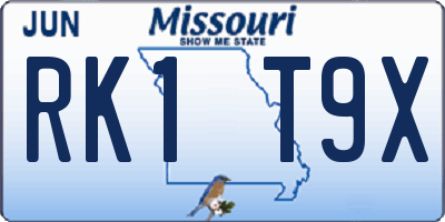 MO license plate RK1T9X