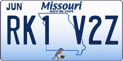 MO license plate RK1V2Z